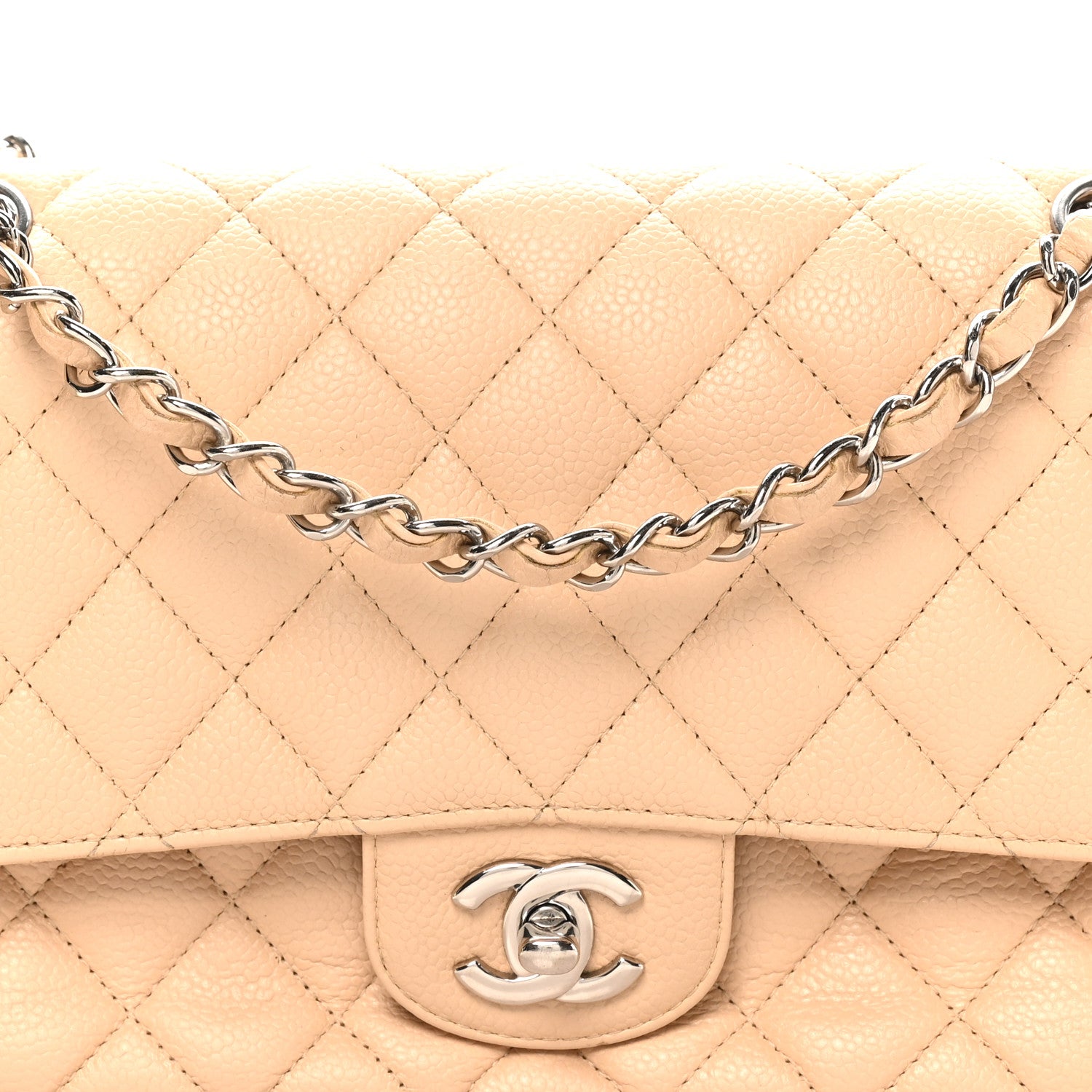 Chanel Caviar Quilted Medium Double Flap Beige 8 of 10