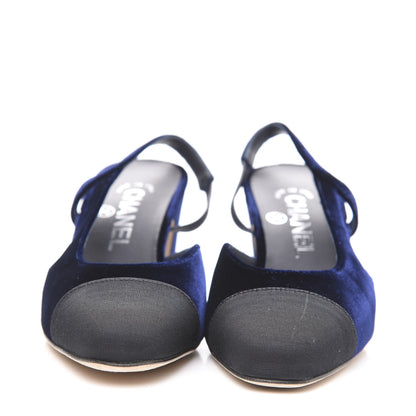 Chanel Velvet Grosgrain Cap Toe CC Slingback Pumps 35.5 Blue Black 2 of 9