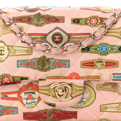 Chanel Satin Paris Cuba Cigare Print Medium Double Flap Pink 2 of 11