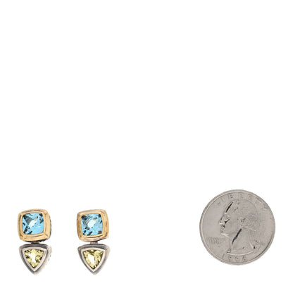 David Yurman Sterling Silver 18K Yellow Gold Blue Topaz Citrine Renaissance Drop Earrings 2 of 5