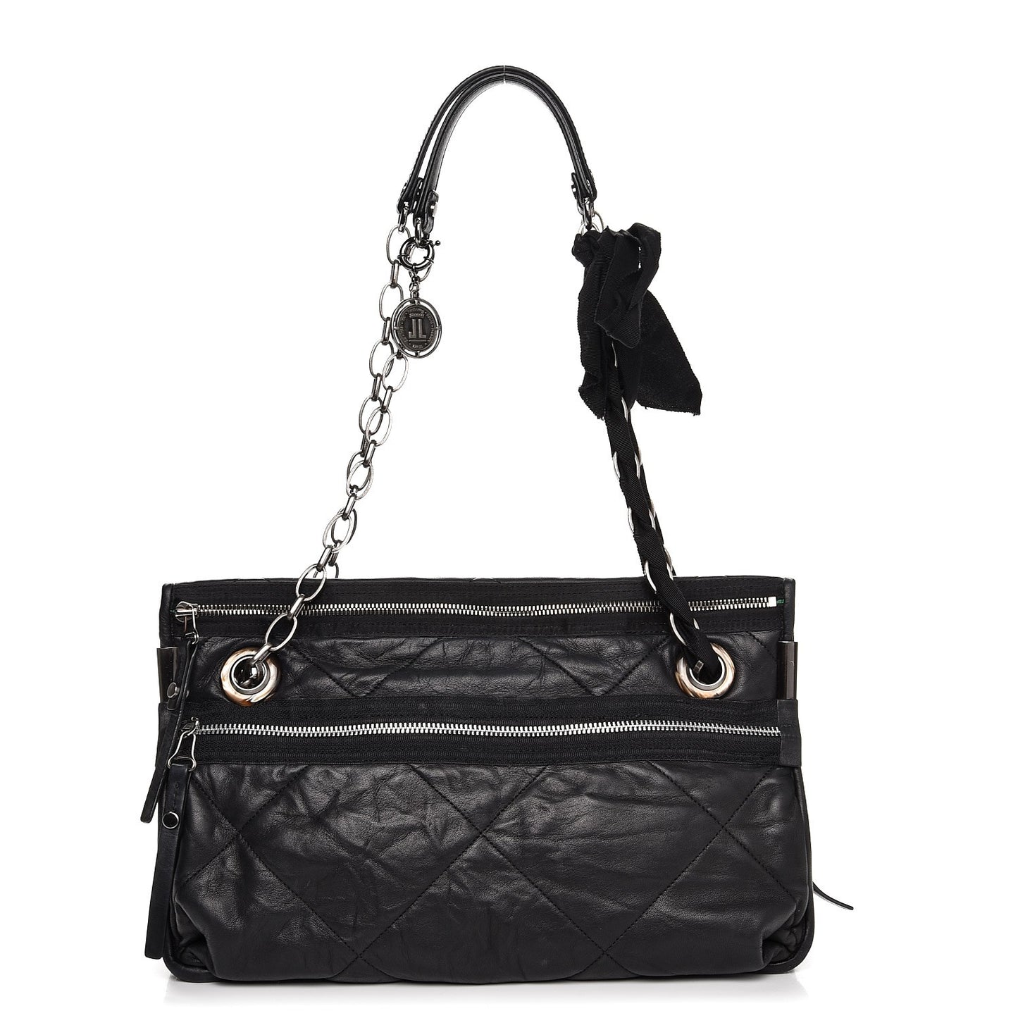 Lambskin Quilted Medium Amalia Shoulder Bag Black