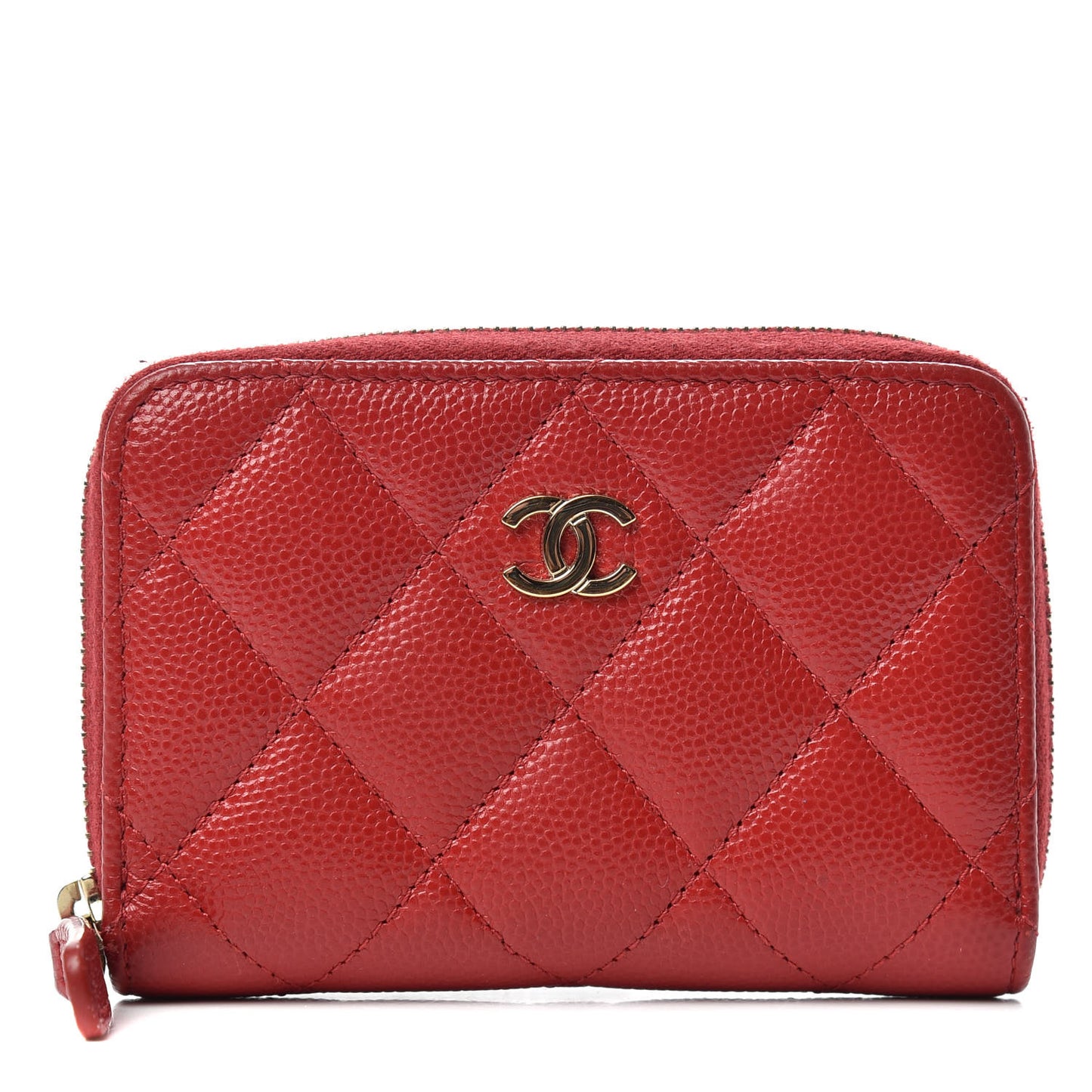 Caviar Quilted Zip Coin Purse Red