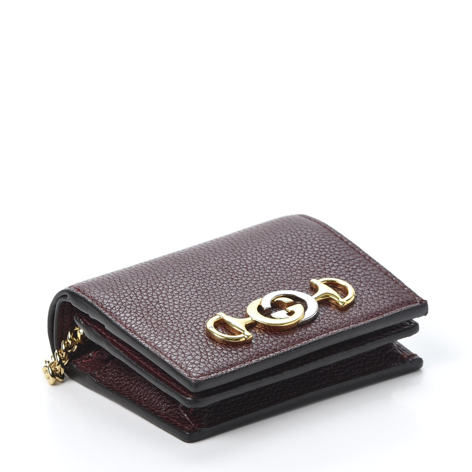 Gucci Grainy Calfskin Zumi Chain Card Case Wallet Vintage Bordeaux 3 of 9