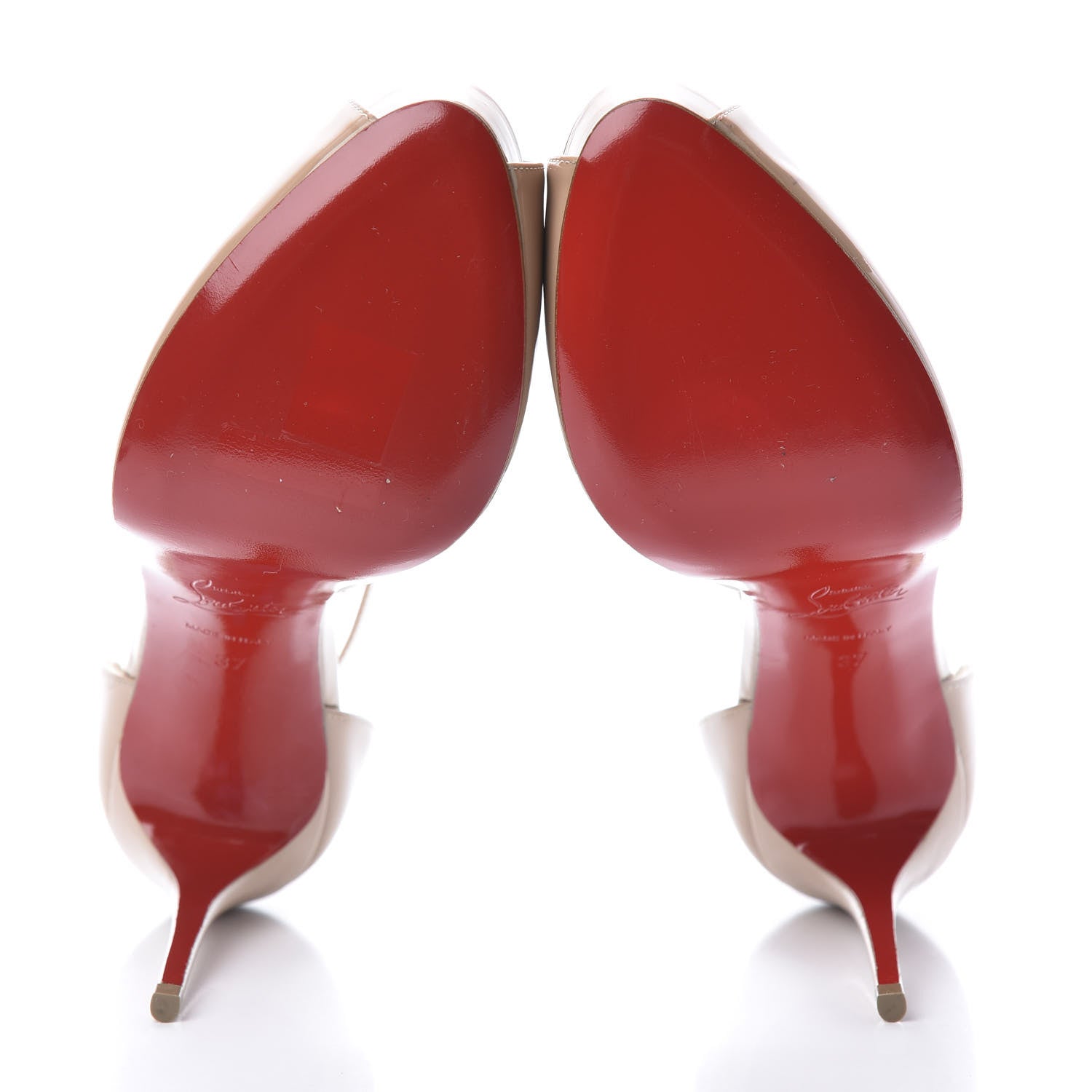 Christian Louboutin Patent Round Chick Alta Platform Peep Toe Pumps 37 Nude 5 of 12
