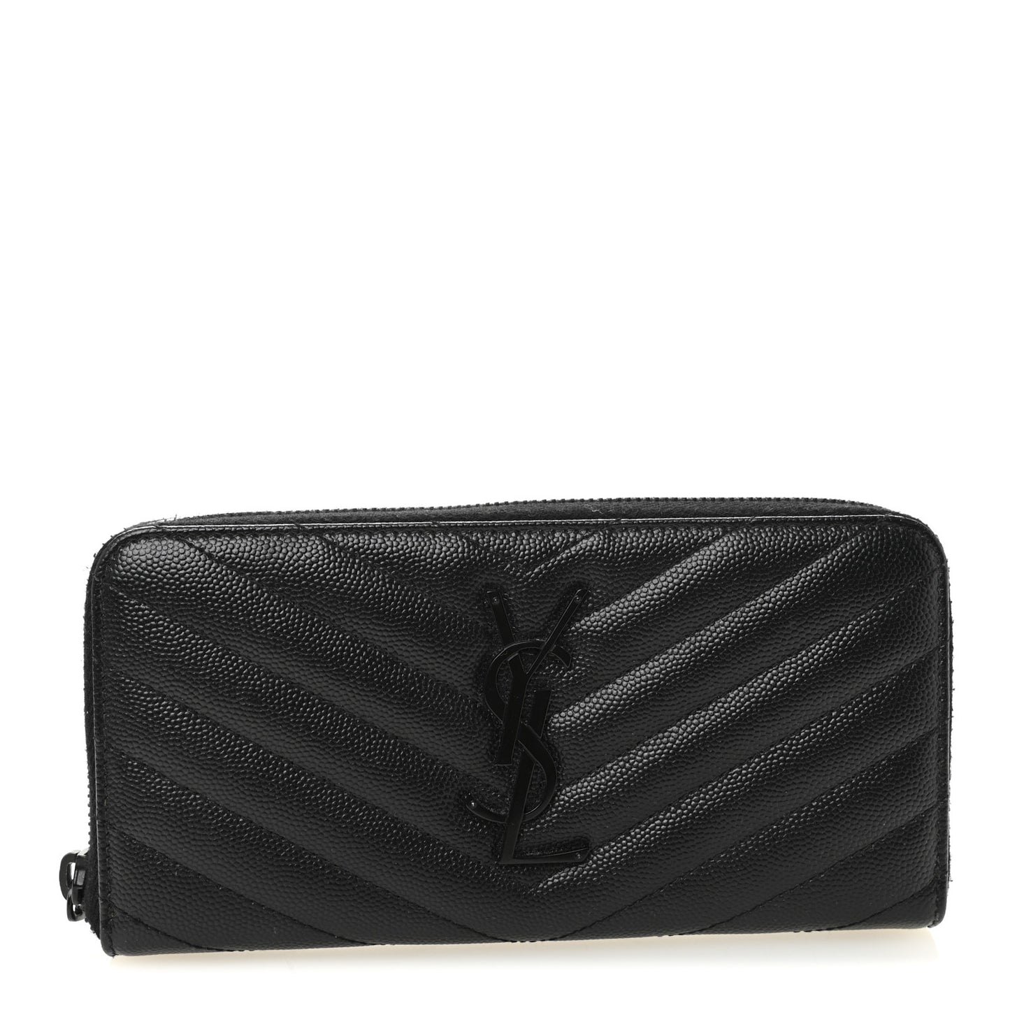 Grain De Poudre Matelasse Chevron Monogram Monochrome Zip Around Wallet Black