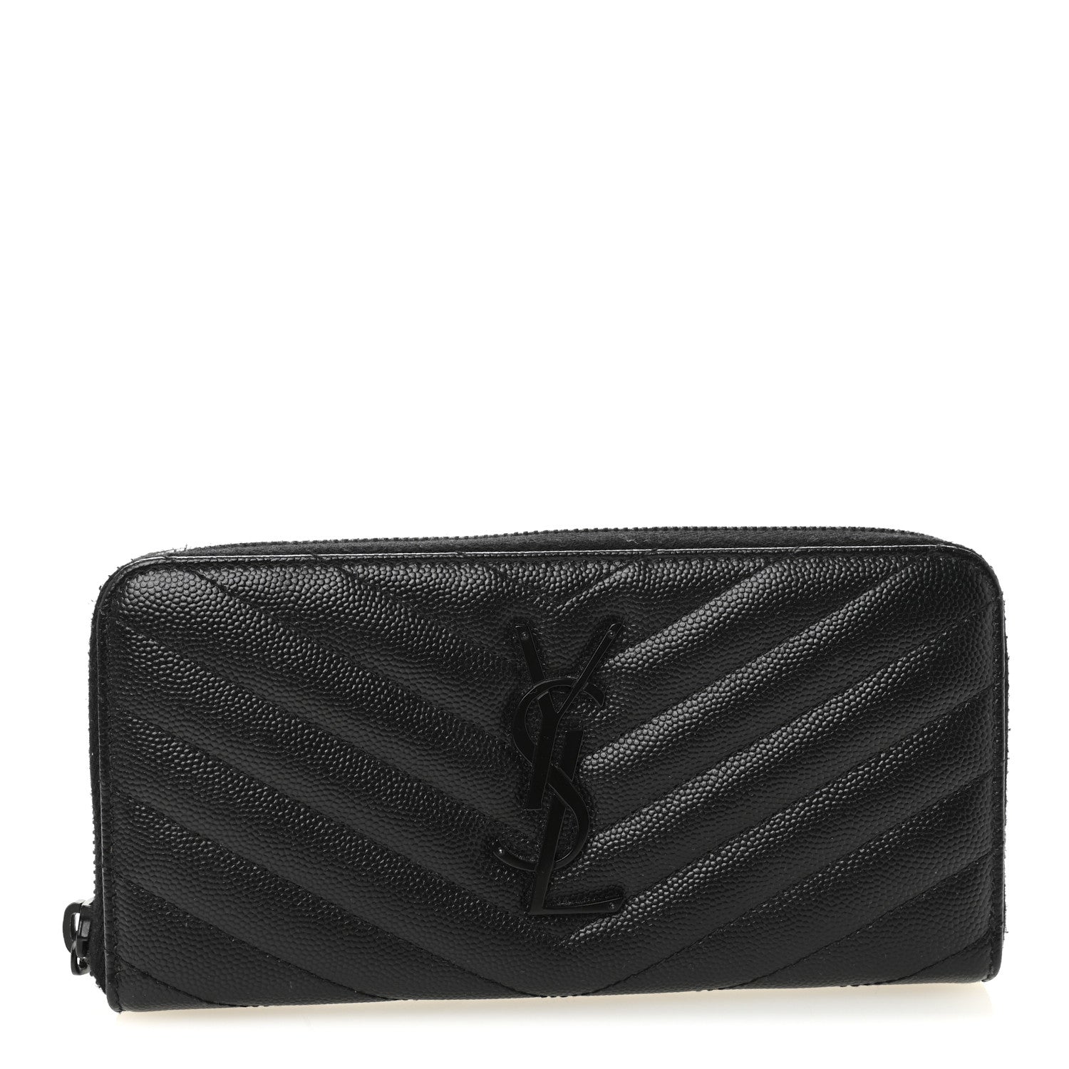 Saint Laurent Grain De Poudre Matelasse Chevron Monogram Monochrome Zip Around Wallet Black 1 of 9