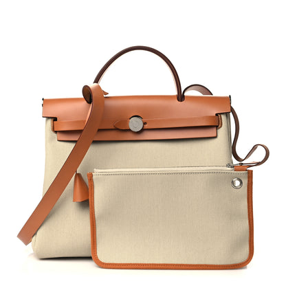 Hermes Military Toile Vache Hunter Herbag Zip Retourne 31 PM Beton Naturel 2 of 12