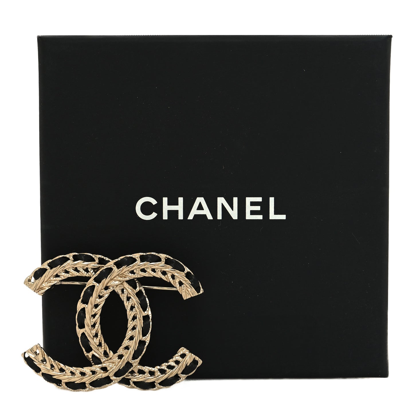 Lambskin Chain CC Brooch Black Gold