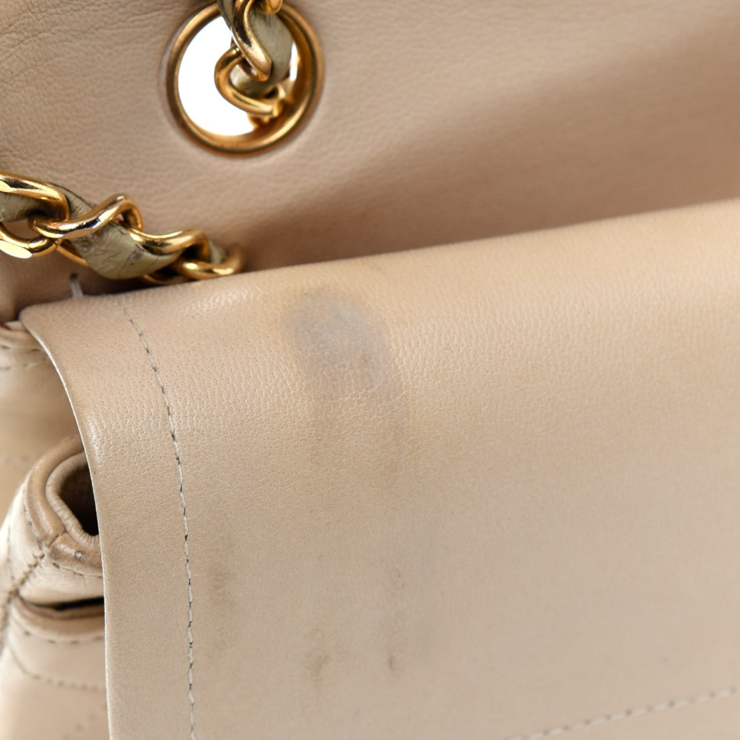Lambskin Quilted Small Double Flap Beige