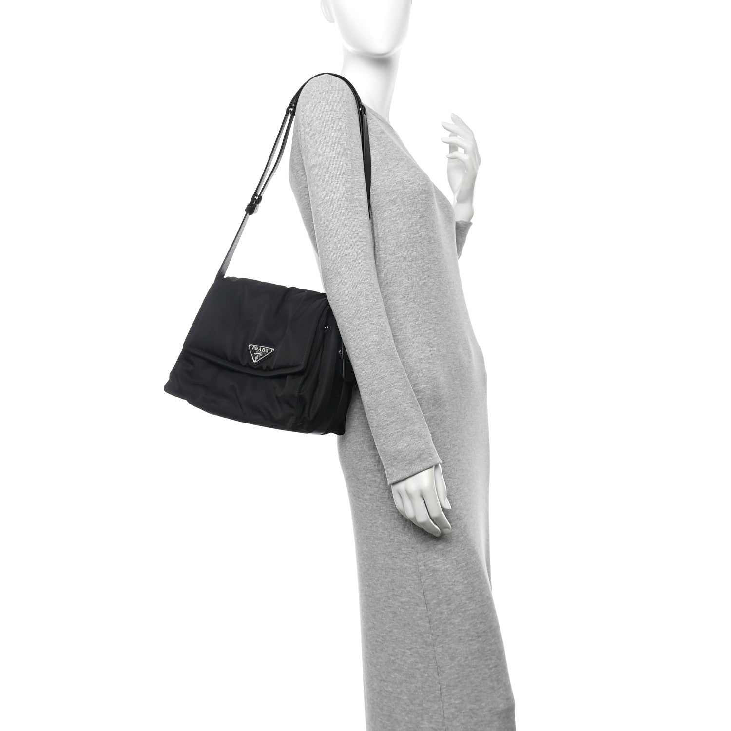 Prada Re-Nylon Vitello Padded Large Flap Shoulder Bag Black 2 of 9