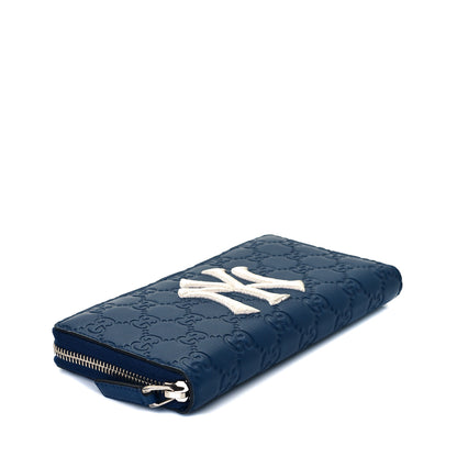 Gucci X MLB Guccissima Signature NY Yankees Embroidered Zip Around Wallet Royale Ivory 4 of 10