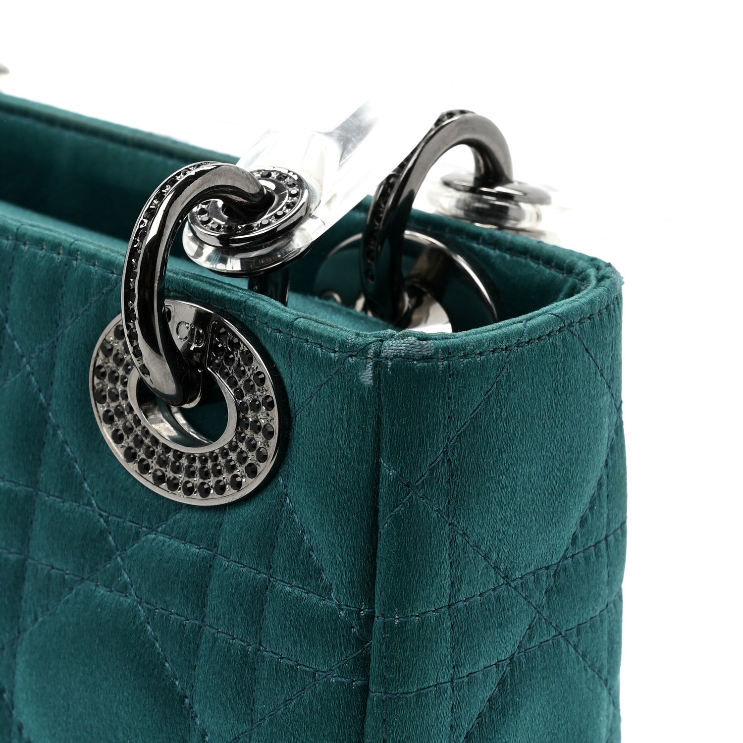Christian Dior Satin Swarovski Crystal Cannage Mini Lady Dior Teal 13 of 13
