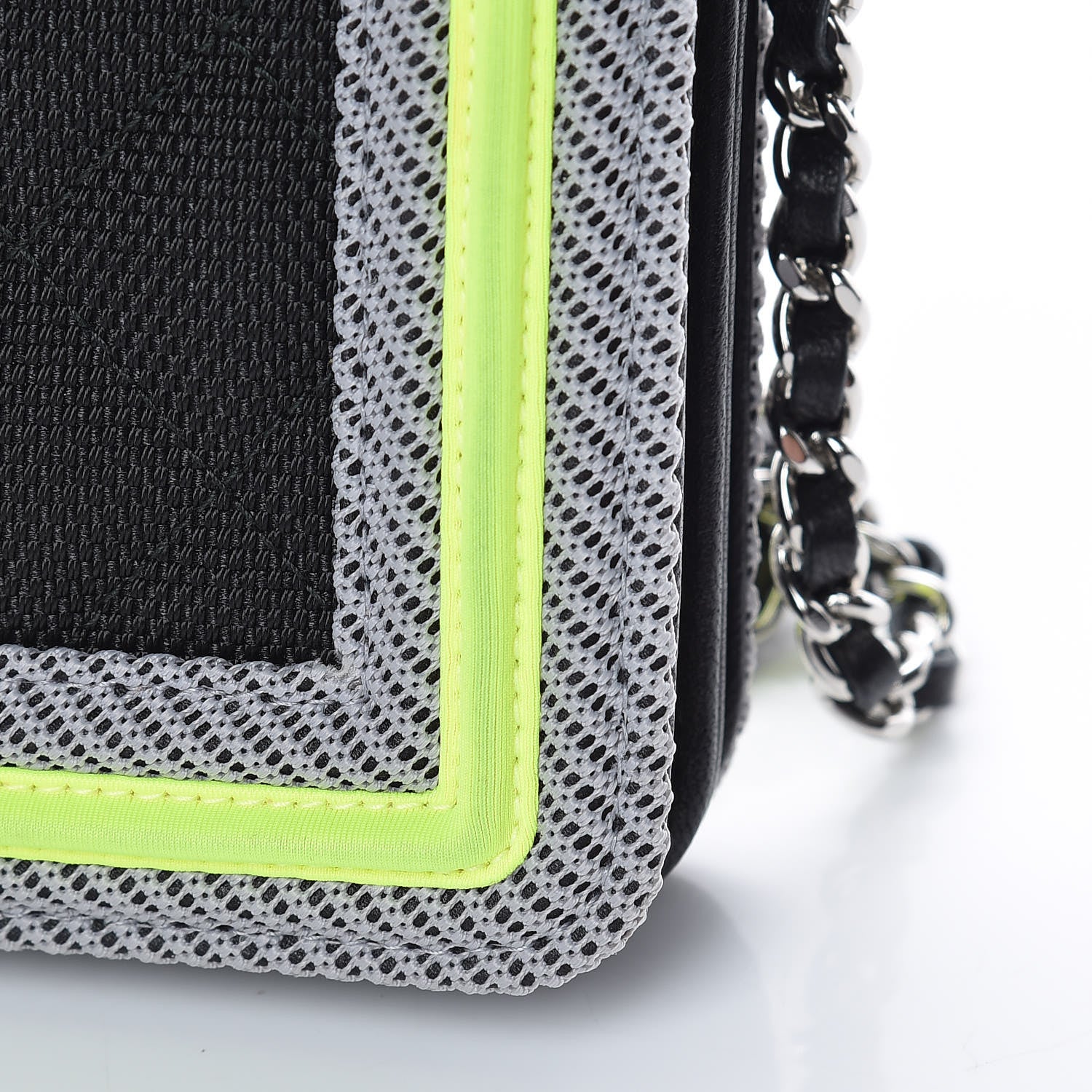 Chanel Canvas Quilted Fluo Boy Wallet On Chain WOC Black Grey Yellow 14 of 15