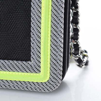 Chanel Canvas Quilted Fluo Boy Wallet On Chain WOC Black Grey Yellow 14 of 15