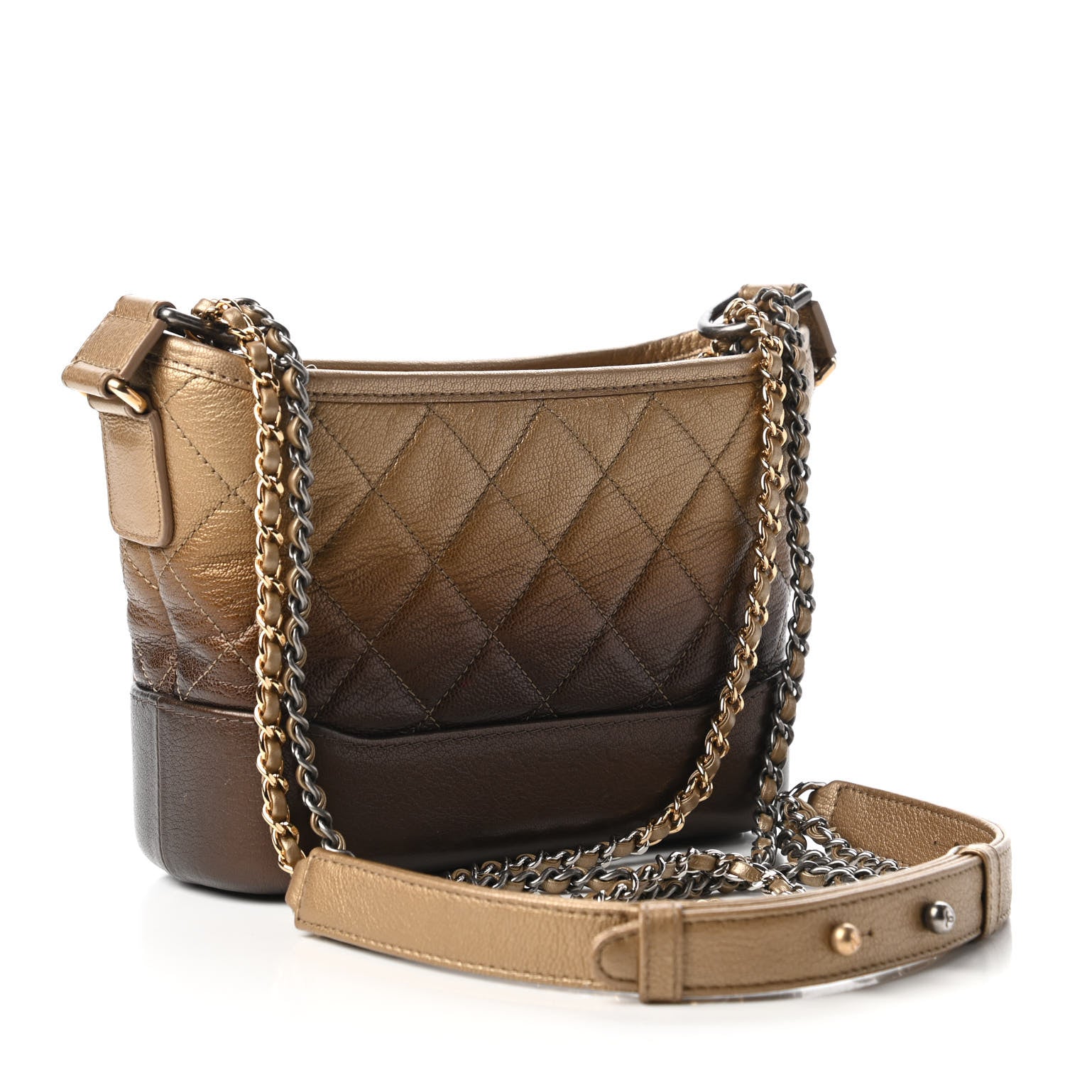 Chanel Metallic Goatskin Quilted Small Gabrielle Hobo Gold Bronze 3 of 10