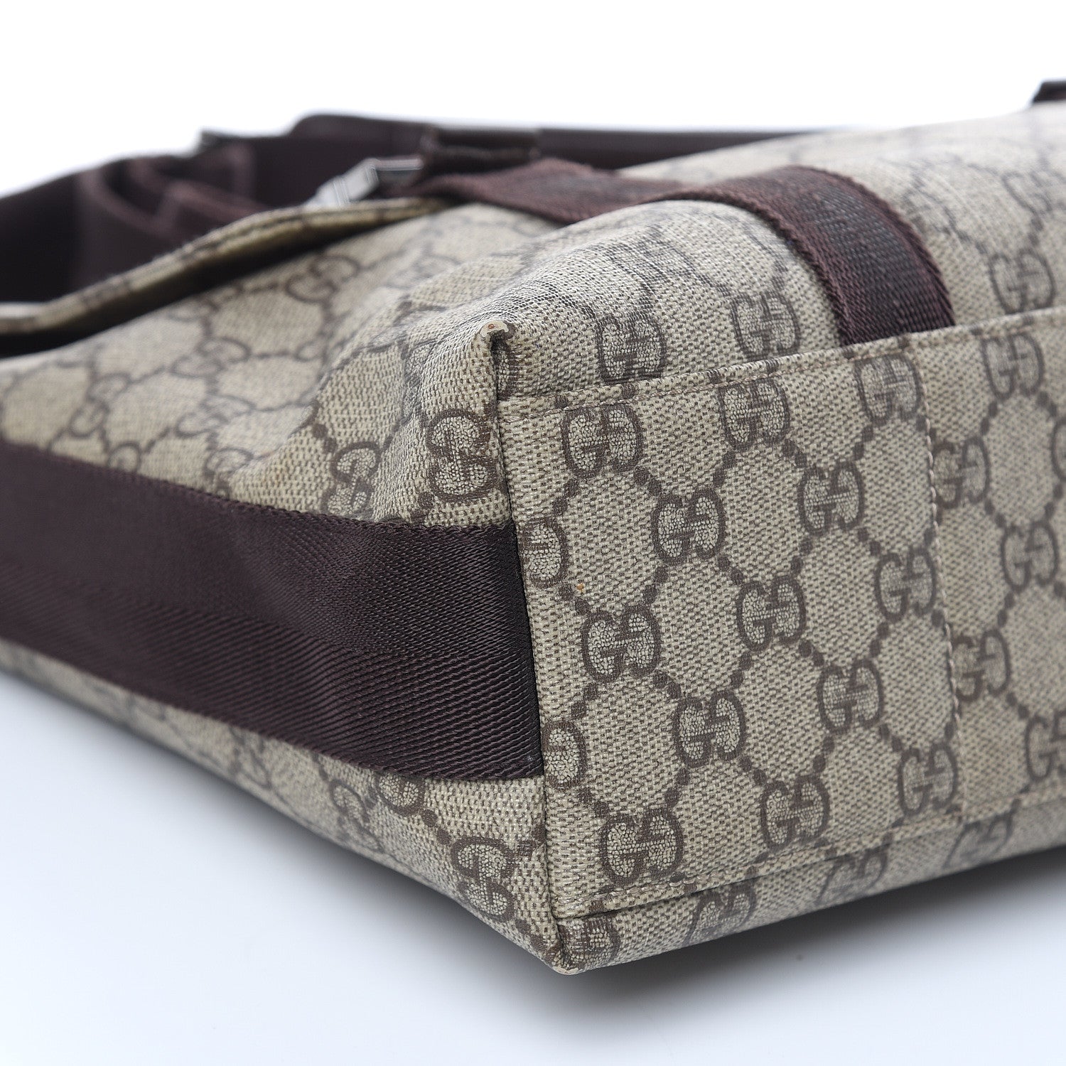 Gucci GG Plus Monogram Large Double Buckle Flap Messenger Bag Beige Dark Brown 8 of 9
