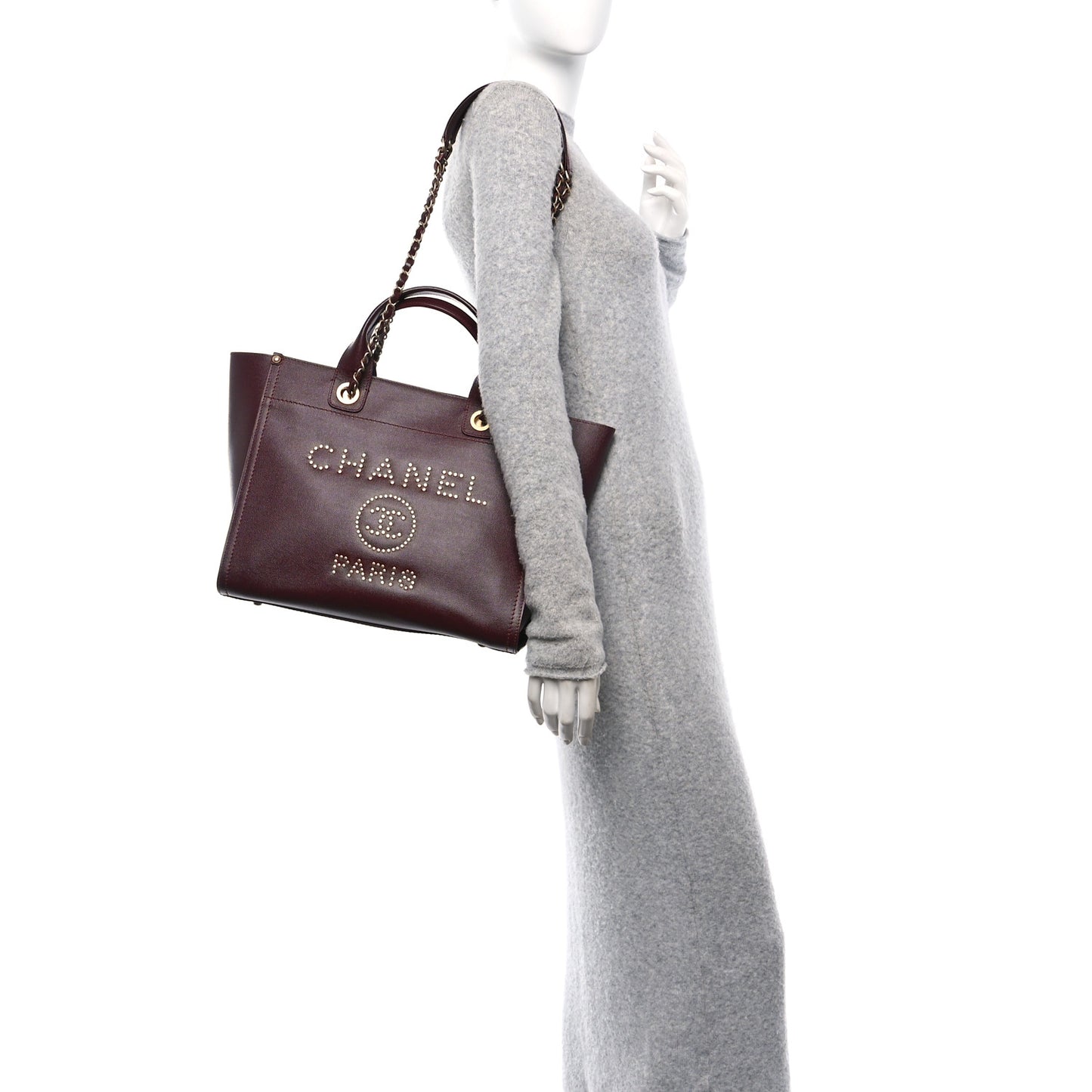 Caviar Small Studded Deauville Tote Burgundy