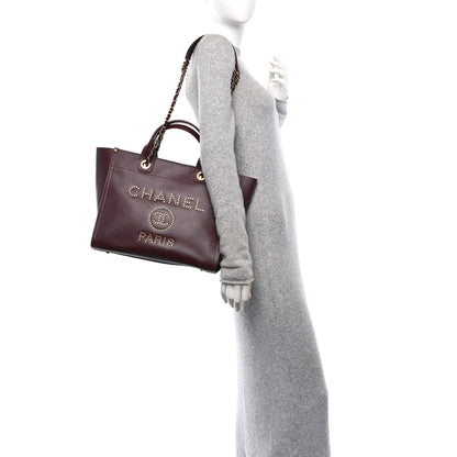 Chanel Caviar Small Studded Deauville Tote Burgundy 2 of 10