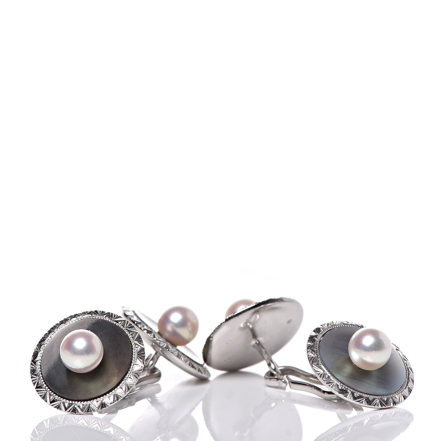 Mikimoto 18K White Gold Akoya Pearl Black Mother of Pearl 5-5.5mm Cufflinks 2 of 4