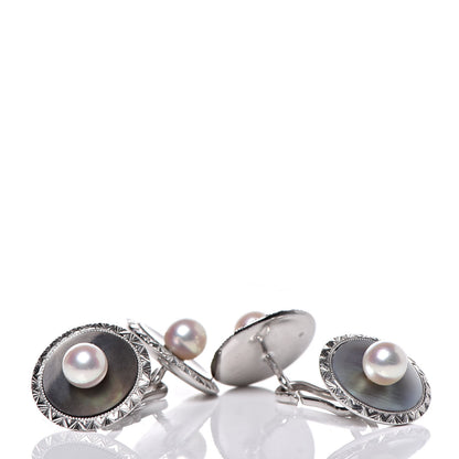 Mikimoto 18K White Gold Akoya Pearl Black Mother of Pearl 5-5.5mm Cufflinks 2 of 4