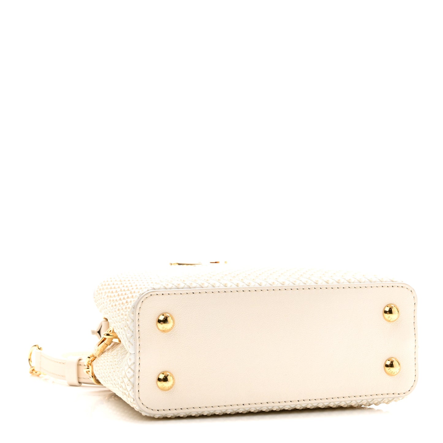 Metallic Calfskin Satin Pearl Embellished Mini Treasure Capucines Cream