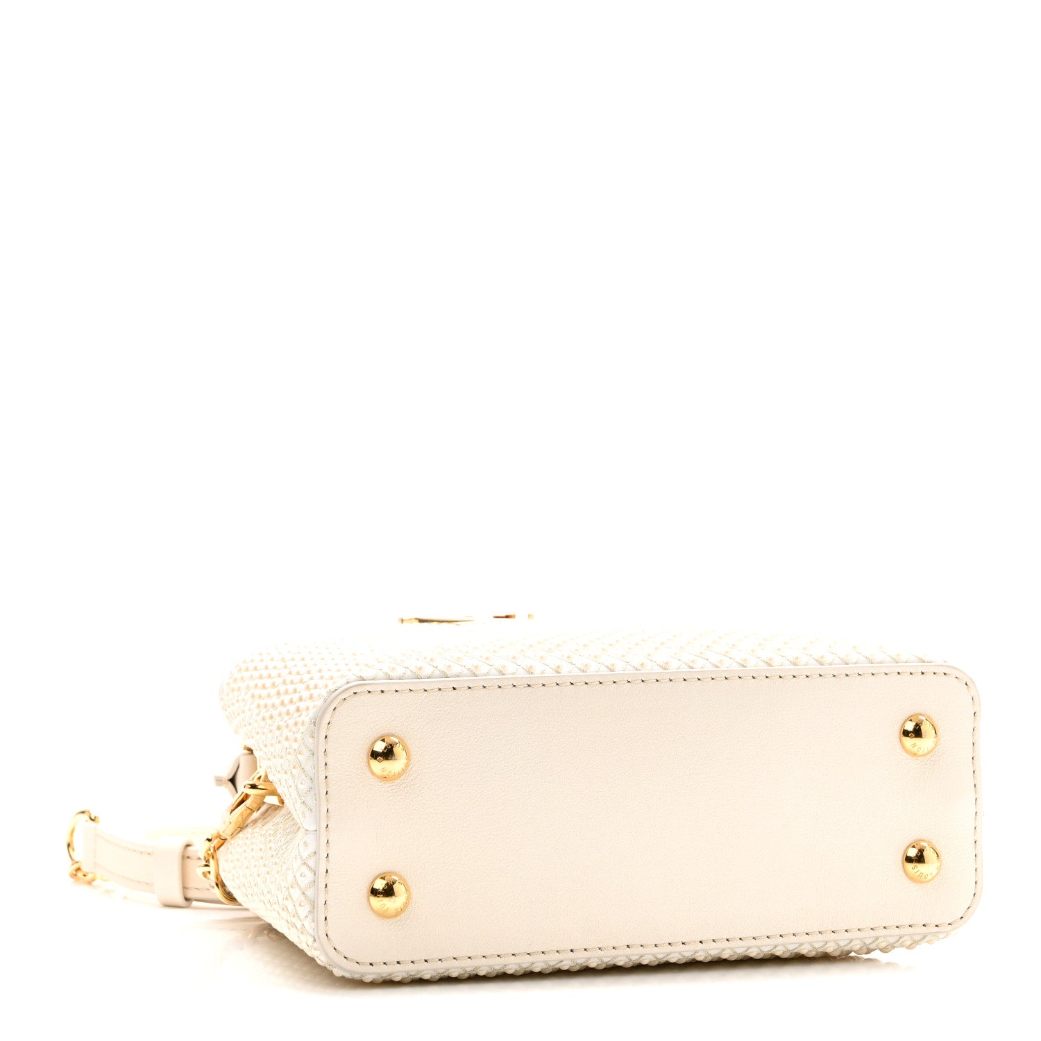 Louis Vuitton Metallic Calfskin Satin Pearl Embellished Mini Treasure Capucines Cream 4 of 9