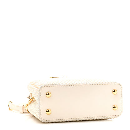 Louis Vuitton Metallic Calfskin Satin Pearl Embellished Mini Treasure Capucines Cream 4 of 9