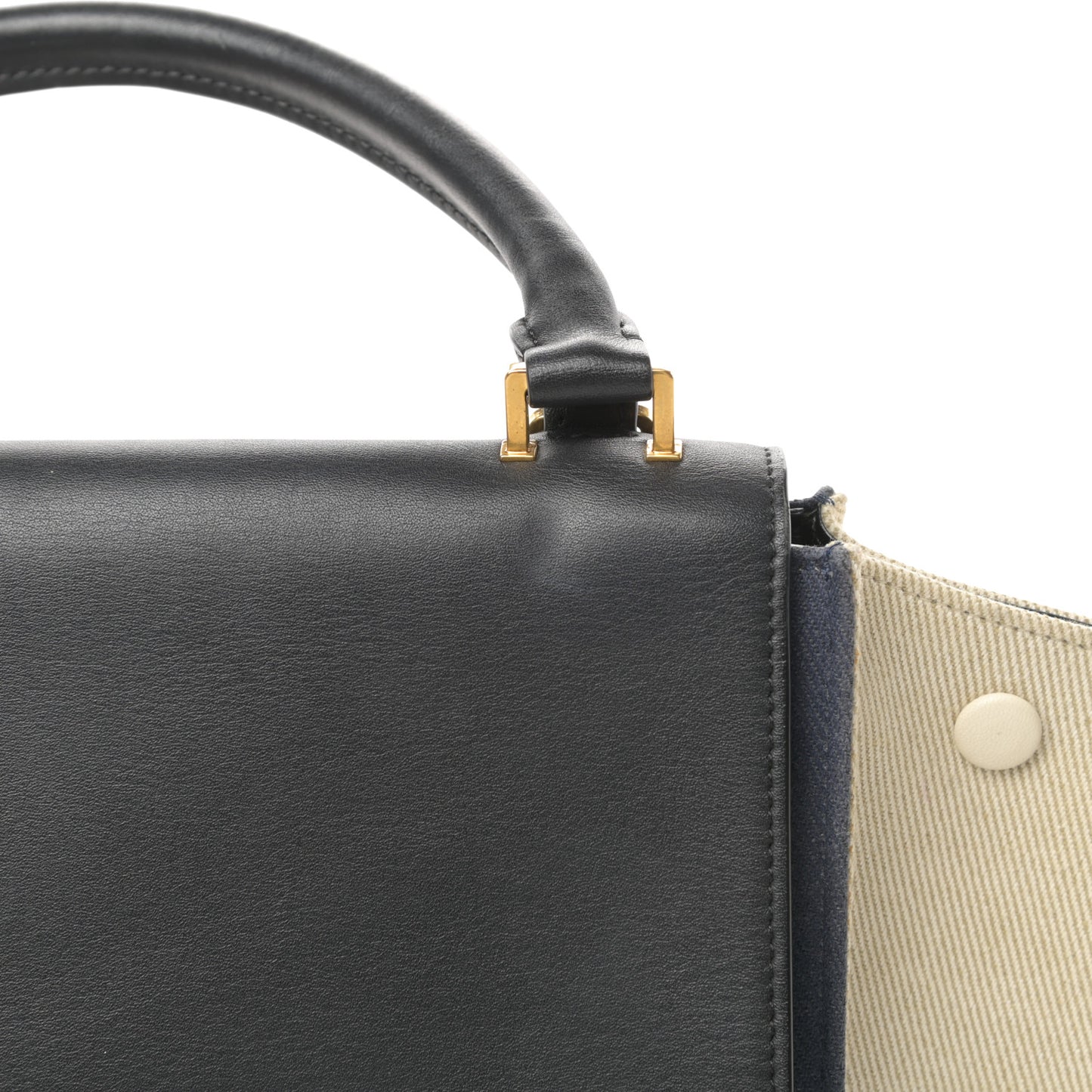 Smooth Calfskin Linen Small Tri-Color Trapeze Black Navy Blue