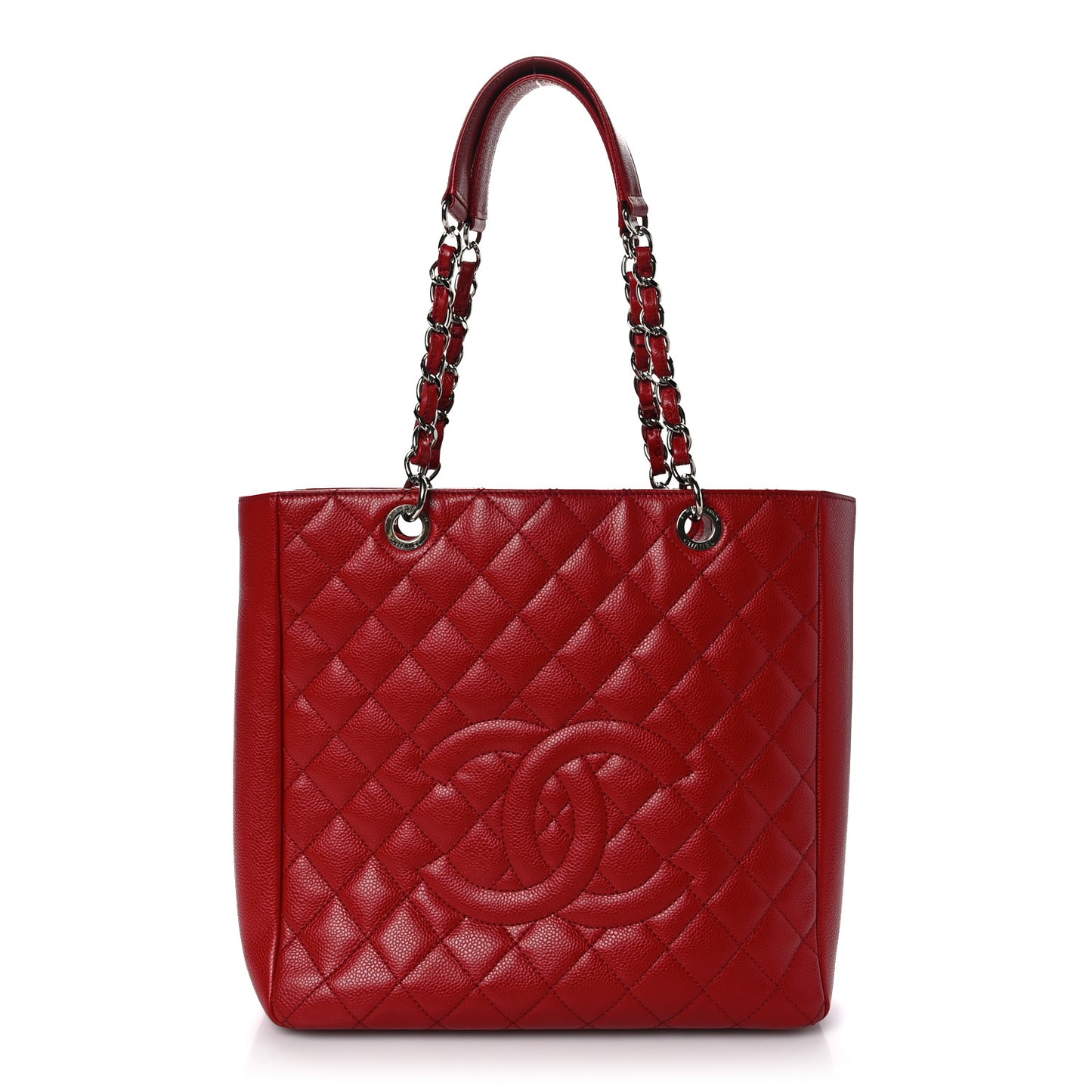 Caviar Quilted Vertical Grand Shopping Tote GST Red