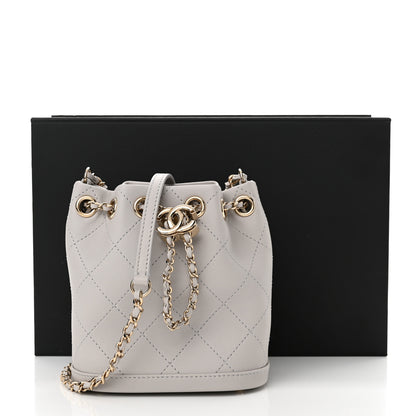 Chanel Calfskin Stitched Chain Bucket Bag Light Grey 11 of 11