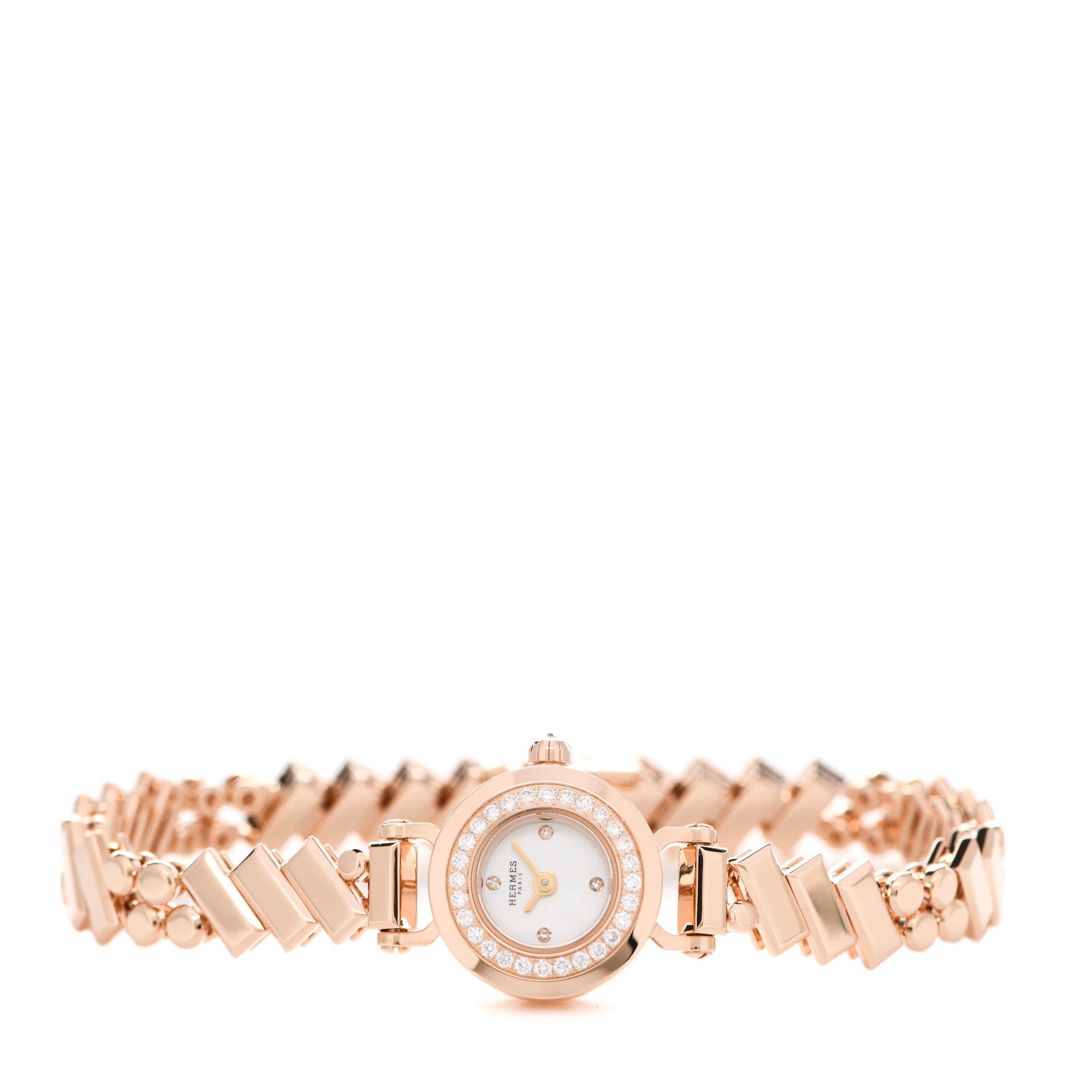 Hermes 18K Rose Gold Diamond Mother of Pearl 16mm Faubourg Polka Mini Quartz Watch 2 of 6