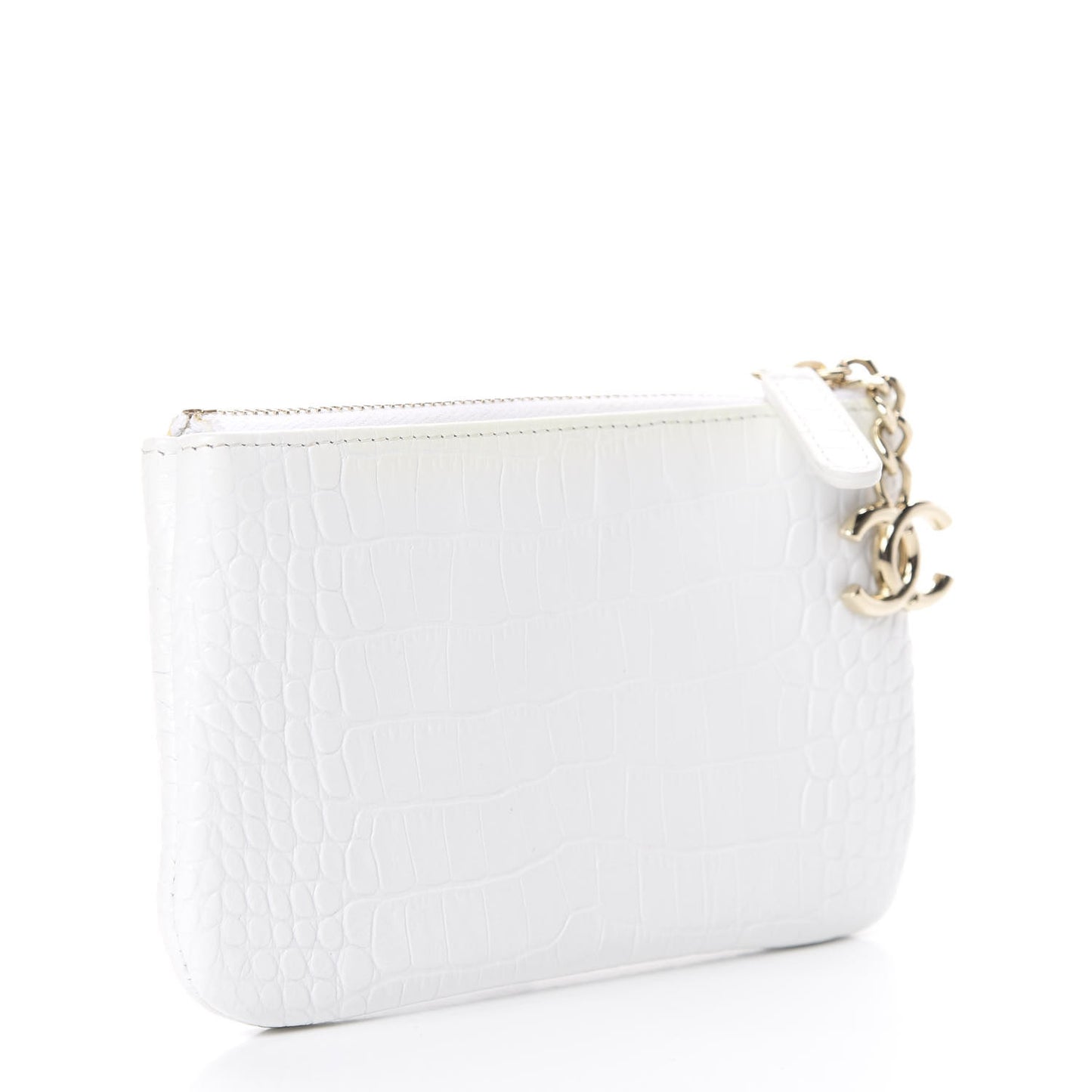 Calfskin Crocodile Embossed Cocodile Cosmetic Case White Gold
