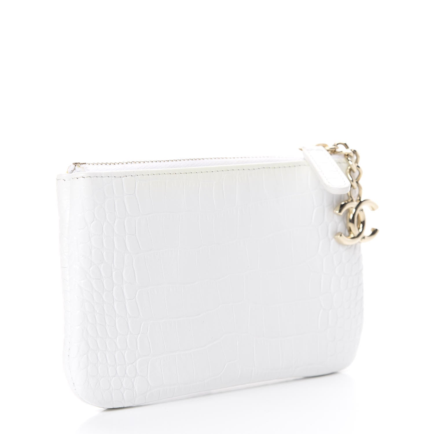 Chanel Calfskin Crocodile Embossed Cocodile Cosmetic Case White Gold 2 of 9
