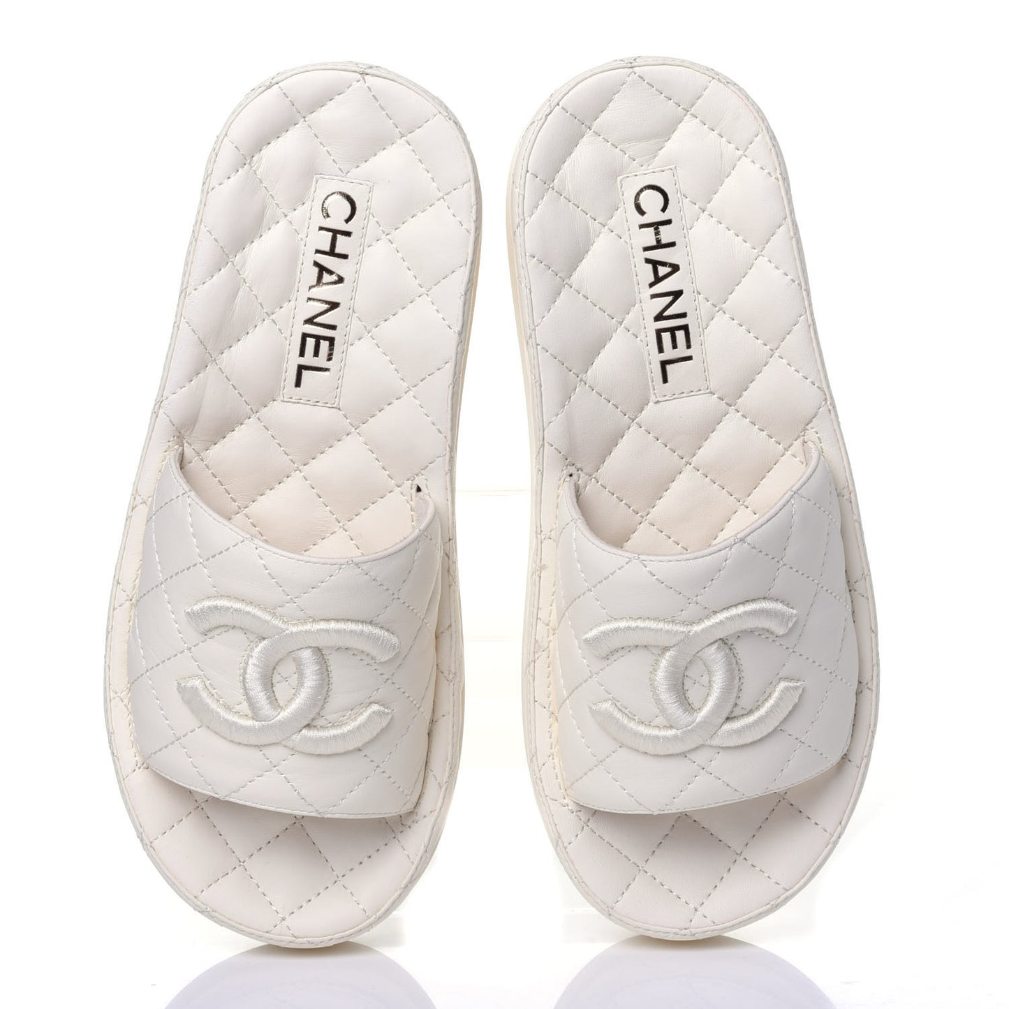 Lambskin Quilted CC Mules Sandals 36 Ivory
