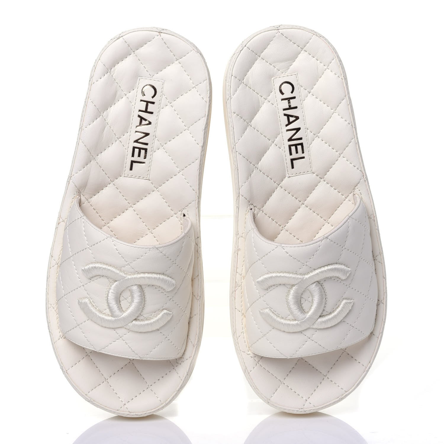 Chanel Lambskin Quilted CC Mules Sandals 36 Ivory 6 of 12
