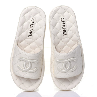 Chanel Lambskin Quilted CC Mules Sandals 36 Ivory 6 of 12