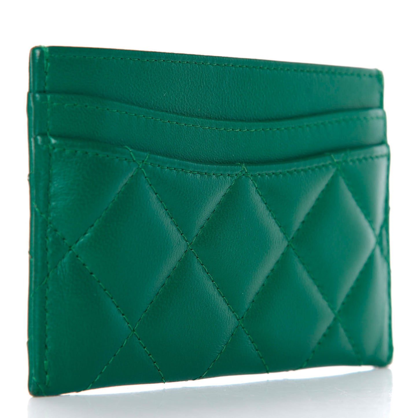 Lambskin Quilted Card Holder Green