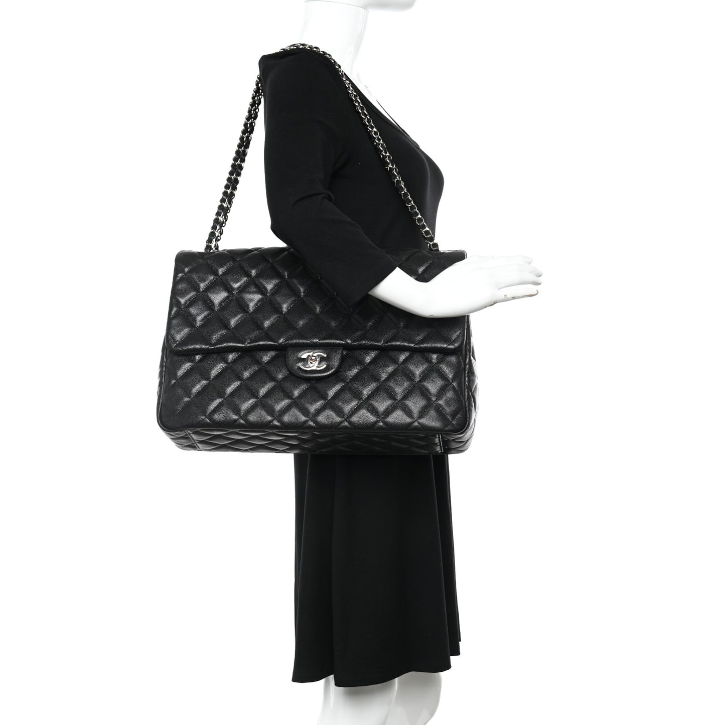 Caviar Quilted XXL Travel Flap Bag Black