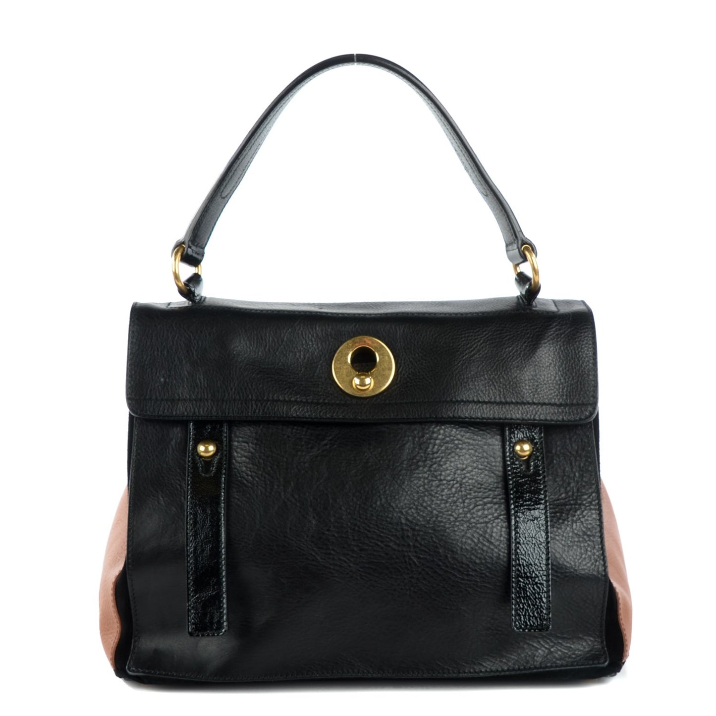 Calfskin Patent Medium Muse Two Black Camel