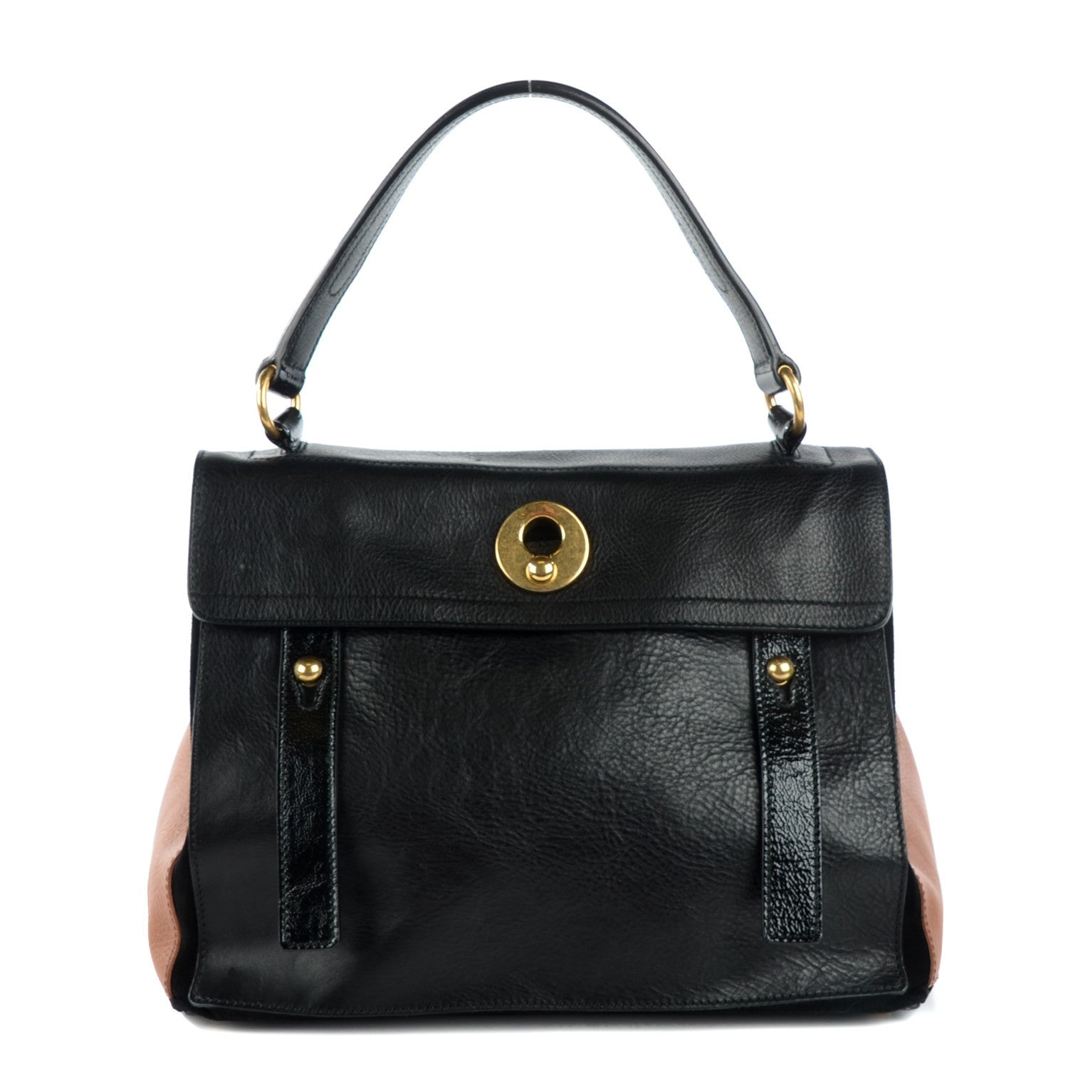 Saint Laurent Calfskin Patent Medium Muse Two Black Camel 1 of 7