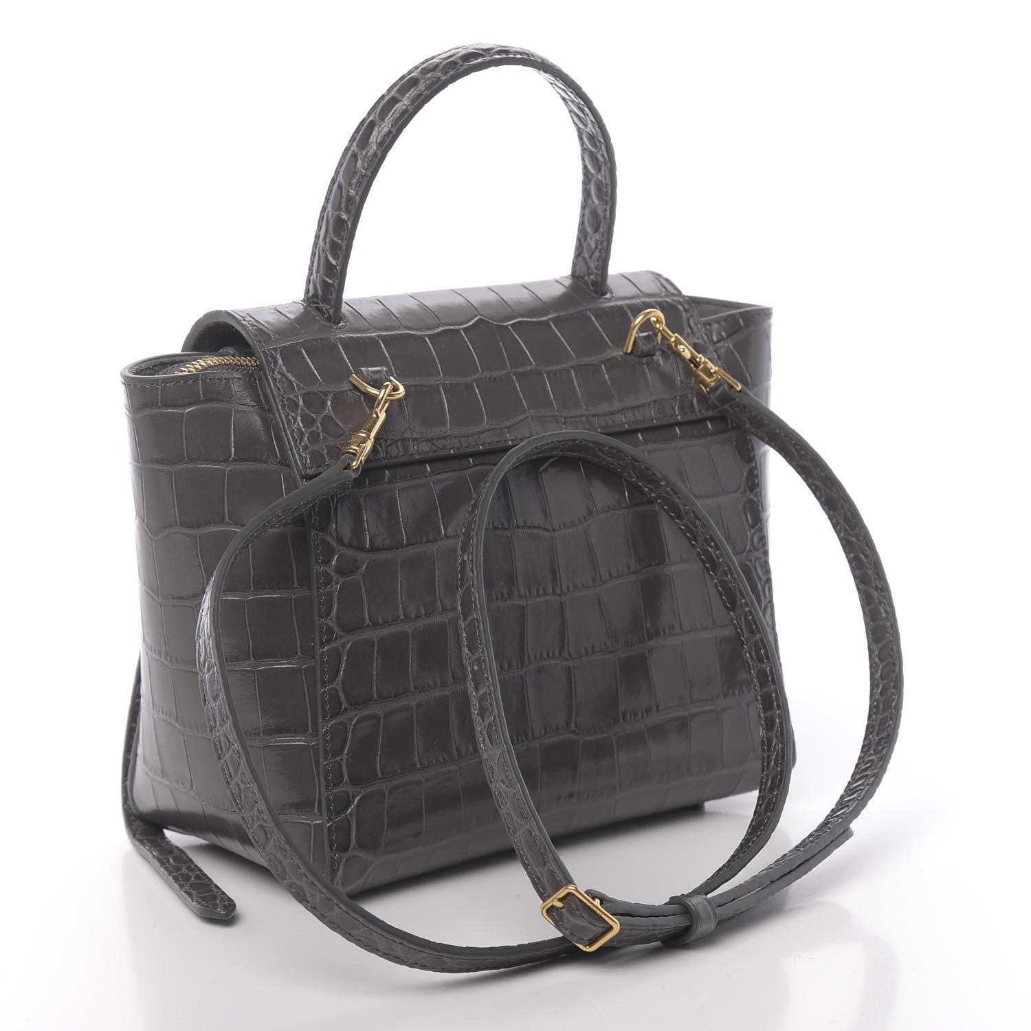 Celine Calfskin Crocodile Embossed Nano Belt Bag Grey 3 of 10