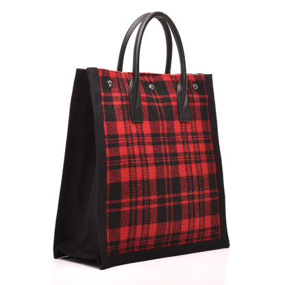 Saint Laurent Wool Tartan Rive Gauche Noe Tote Red Black 3 of 8