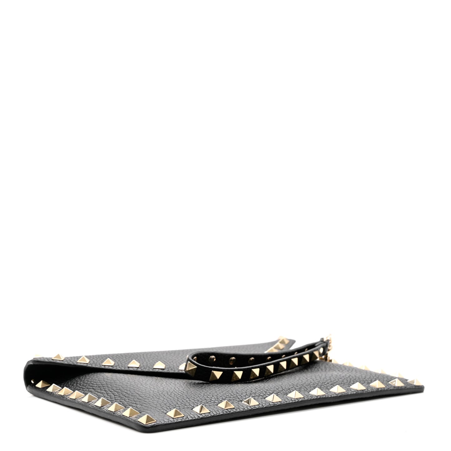 Pebbled Calfskin Medium Rockstud Envelope Flat Wristlet Pouch Black