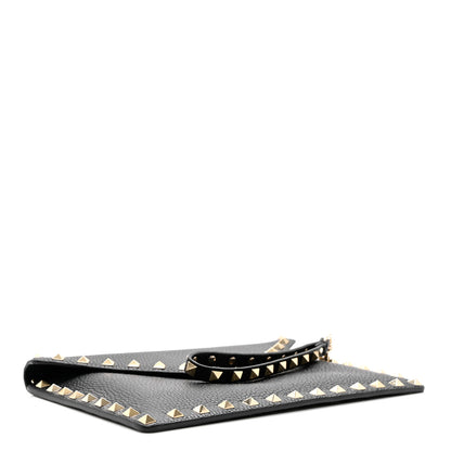 Valentino Garavani Pebbled Calfskin Medium Rockstud Envelope Flat Wristlet Pouch Black 4 of 8