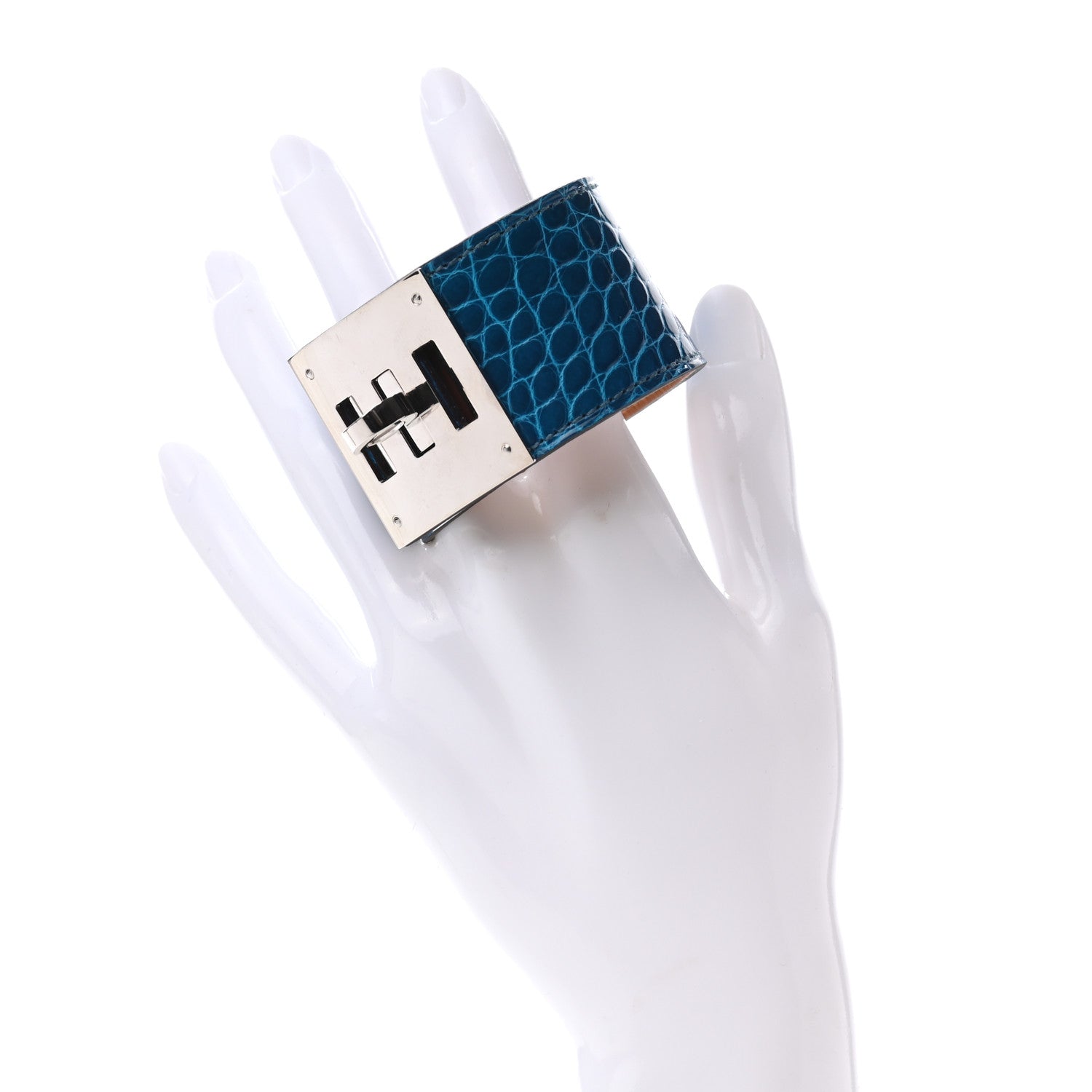 Hermes Shiny Alligator Kelly Dog Bracelet T2 Bleu Izmir 2 of 5