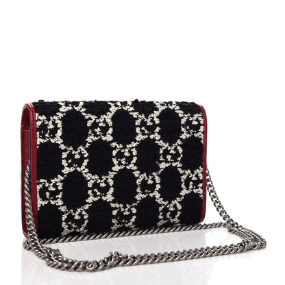 Gucci Tweed GG Monogram Mini Dionysus Chain Wallet Black White Romantic Cherry 3 of 10
