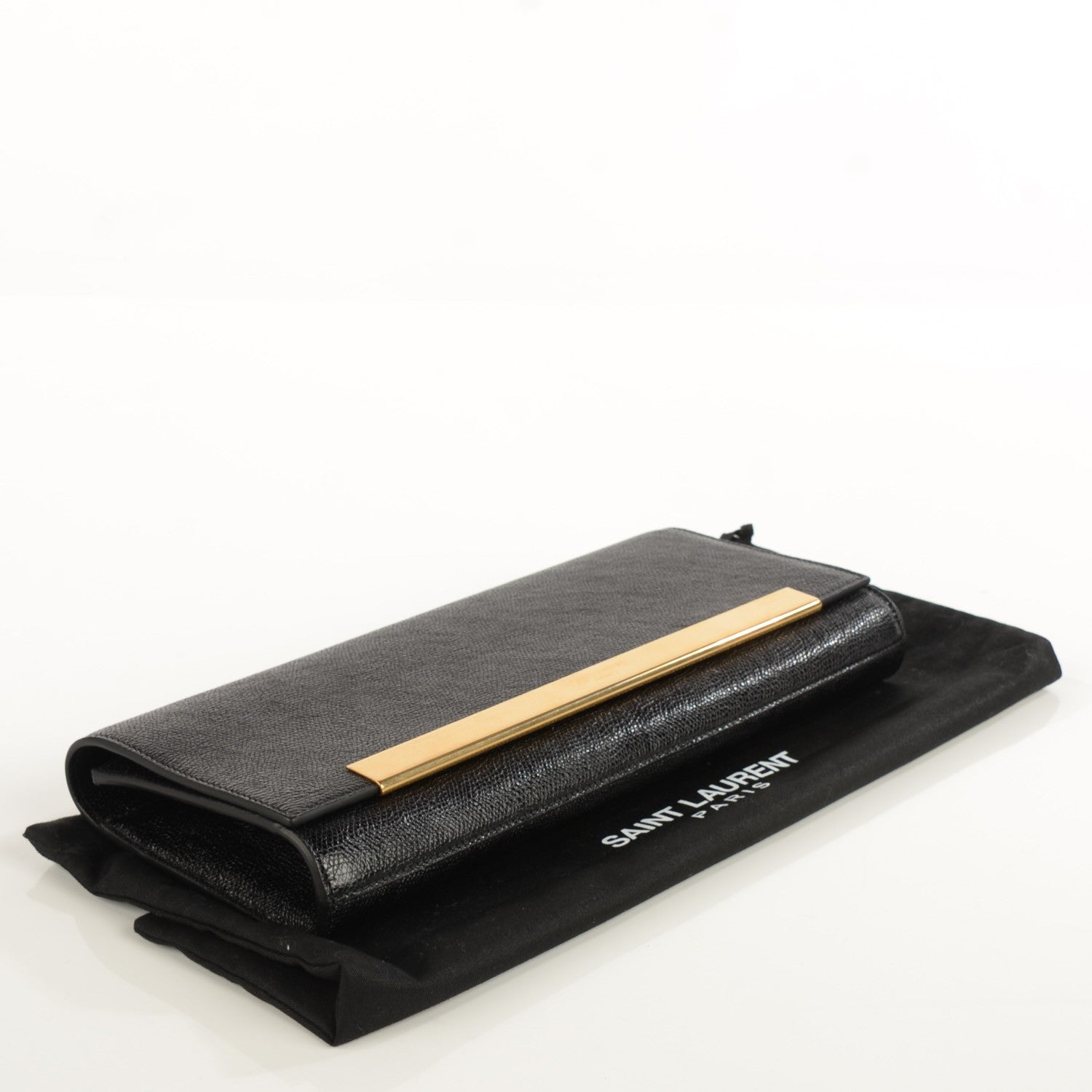Saint Laurent Glossy Grained Calfskin Lutetia Flap Clutch Black 4 of 8