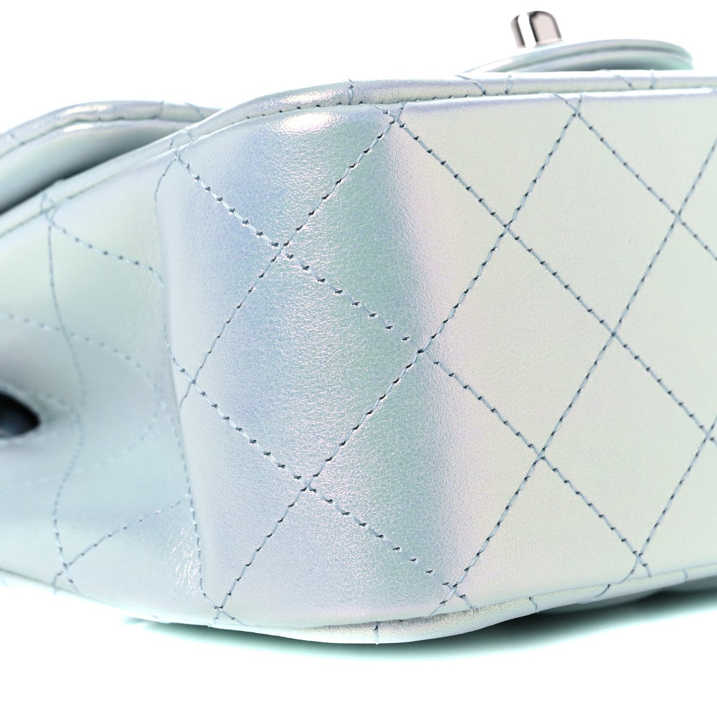 Iridescent Lambskin Quilted Mini Square Flap Light Blue