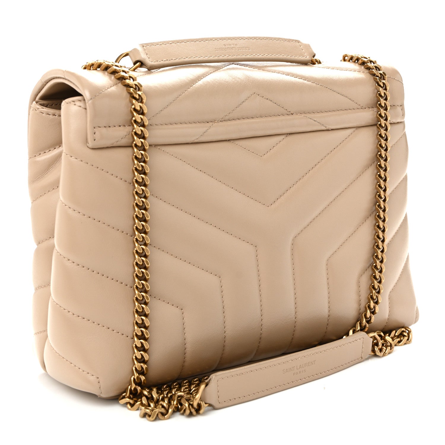 Saint Laurent Calfskin Y Quilted Monogram Small Loulou Chain Satchel Dark Beige 3 of 10
