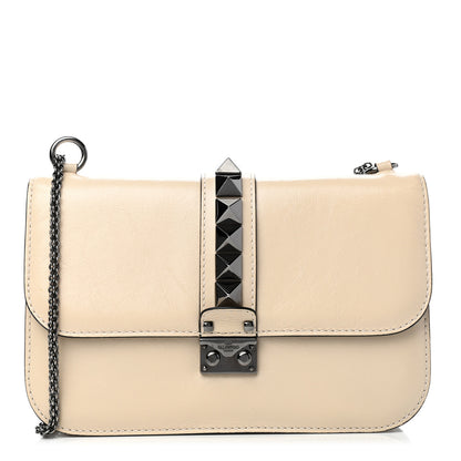 Valentino Garavani Craquele Calfskin Medium Glam Lock Rockstud Flap Light Ivory 1 of 6